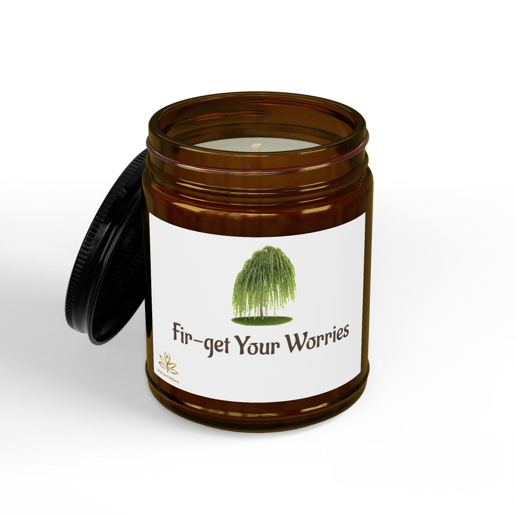 Fir-get Your Worries Scented Soy Candle — 4oz & 9oz Amber Jar with Black Lid