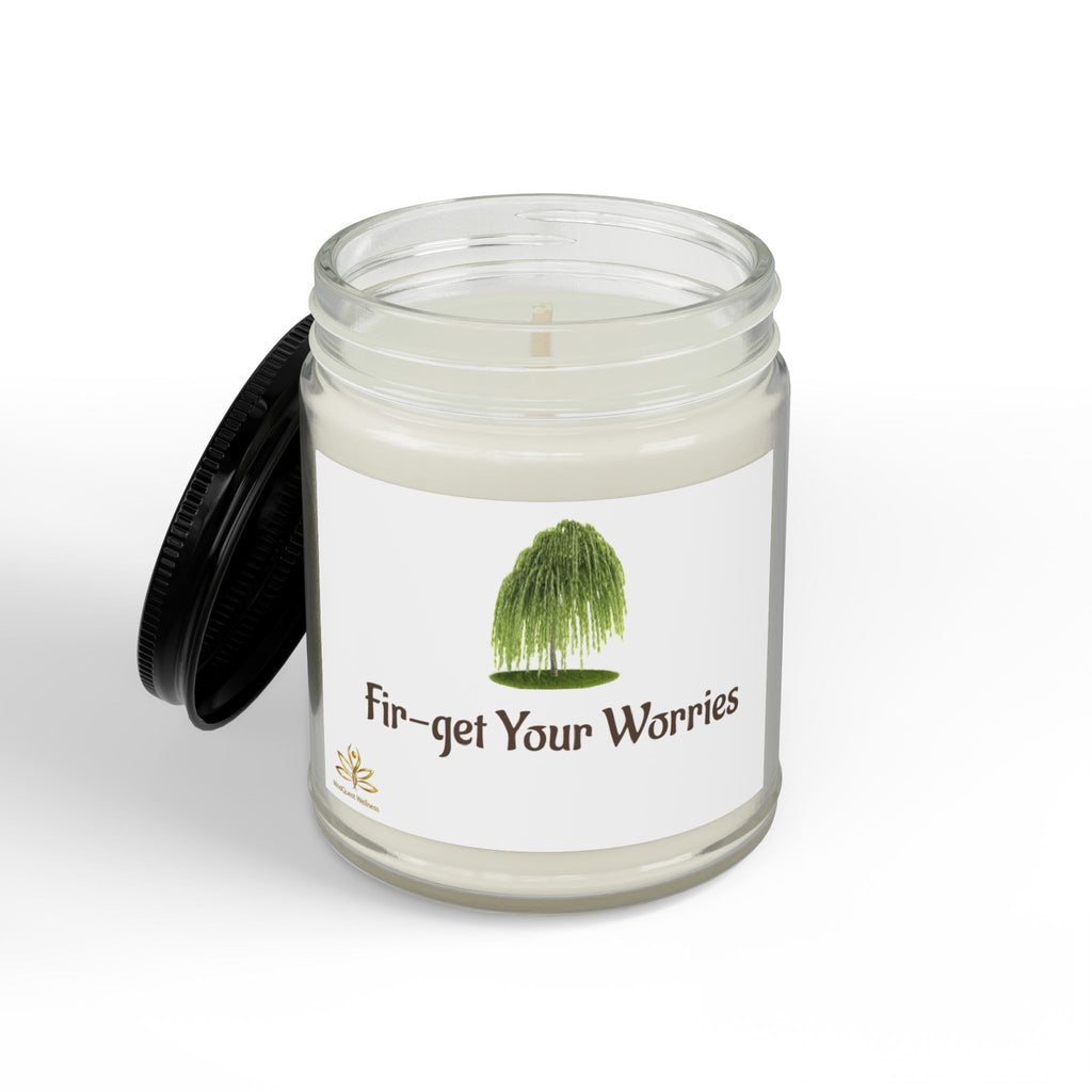 Fir-get Your Worries Scented Soy Candle — 4oz & 9oz Amber Jar with Black Lid