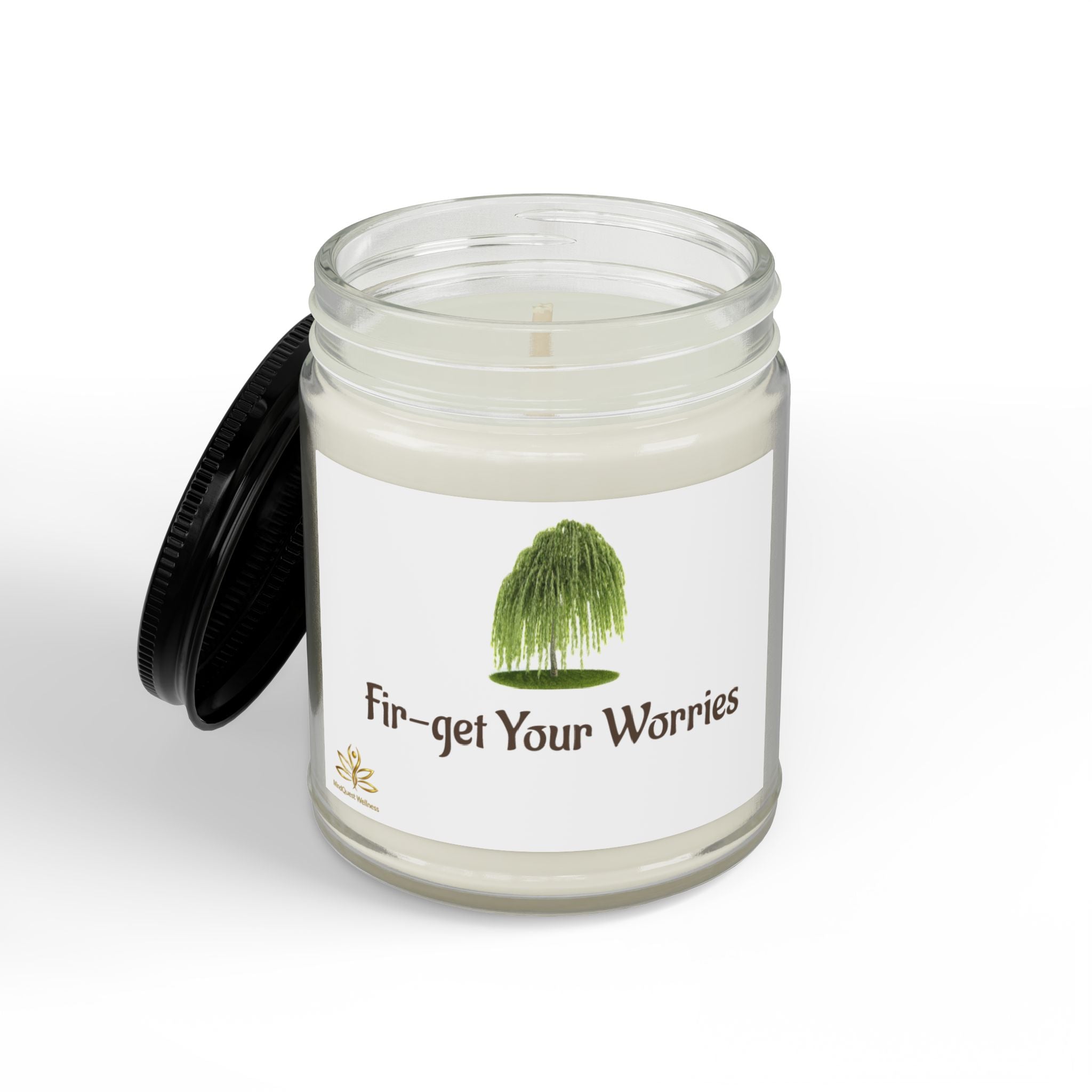 Fir-get Your Worries Scented Soy Candle — 4oz & 9oz Amber Jar with Black Lid