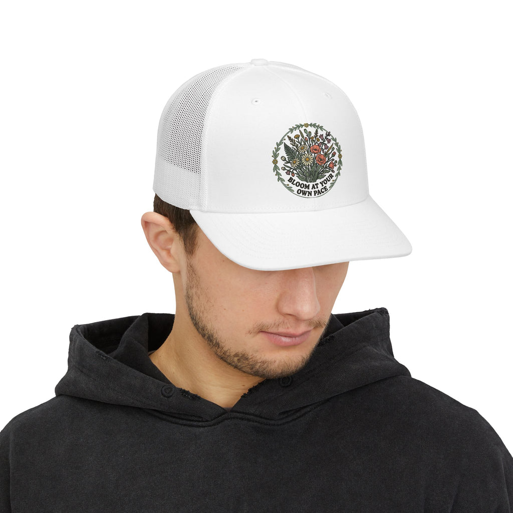 Floral Wreath Snapback Trucker Cap — "Bloom At Your Own Pace"