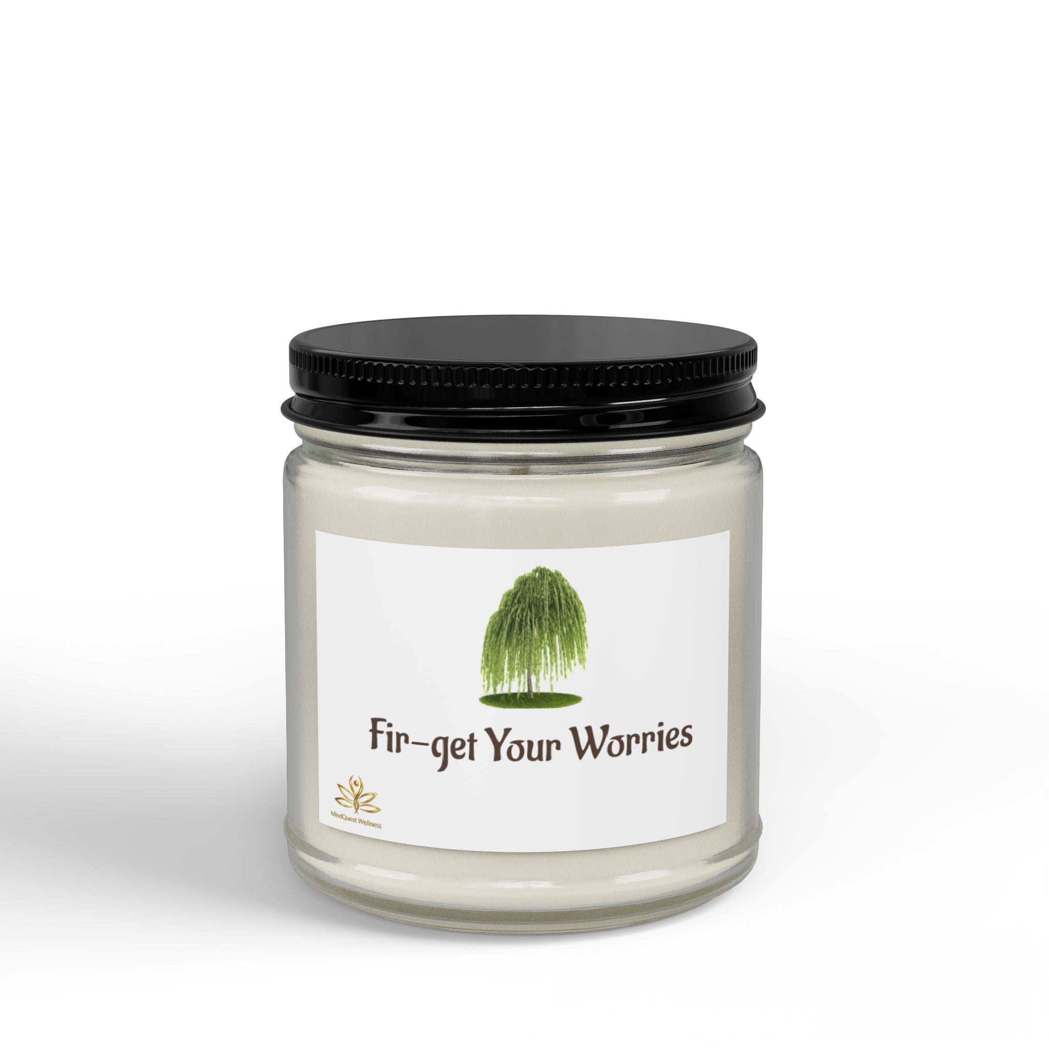 Fir-get Your Worries Scented Soy Candle — 4oz & 9oz Amber Jar with Black Lid