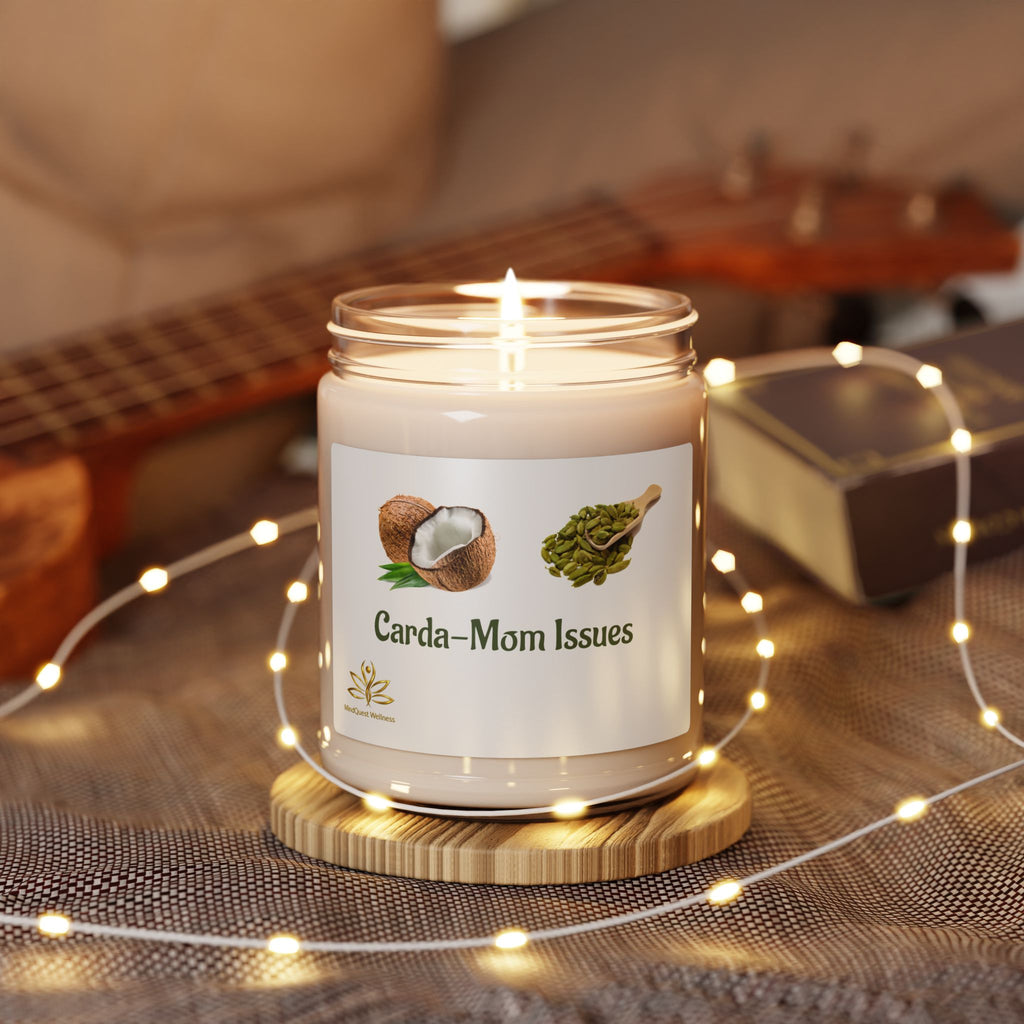 Carda‑Mom Issues: 9oz Scented Soy Candle (Coconut & Cardamom)