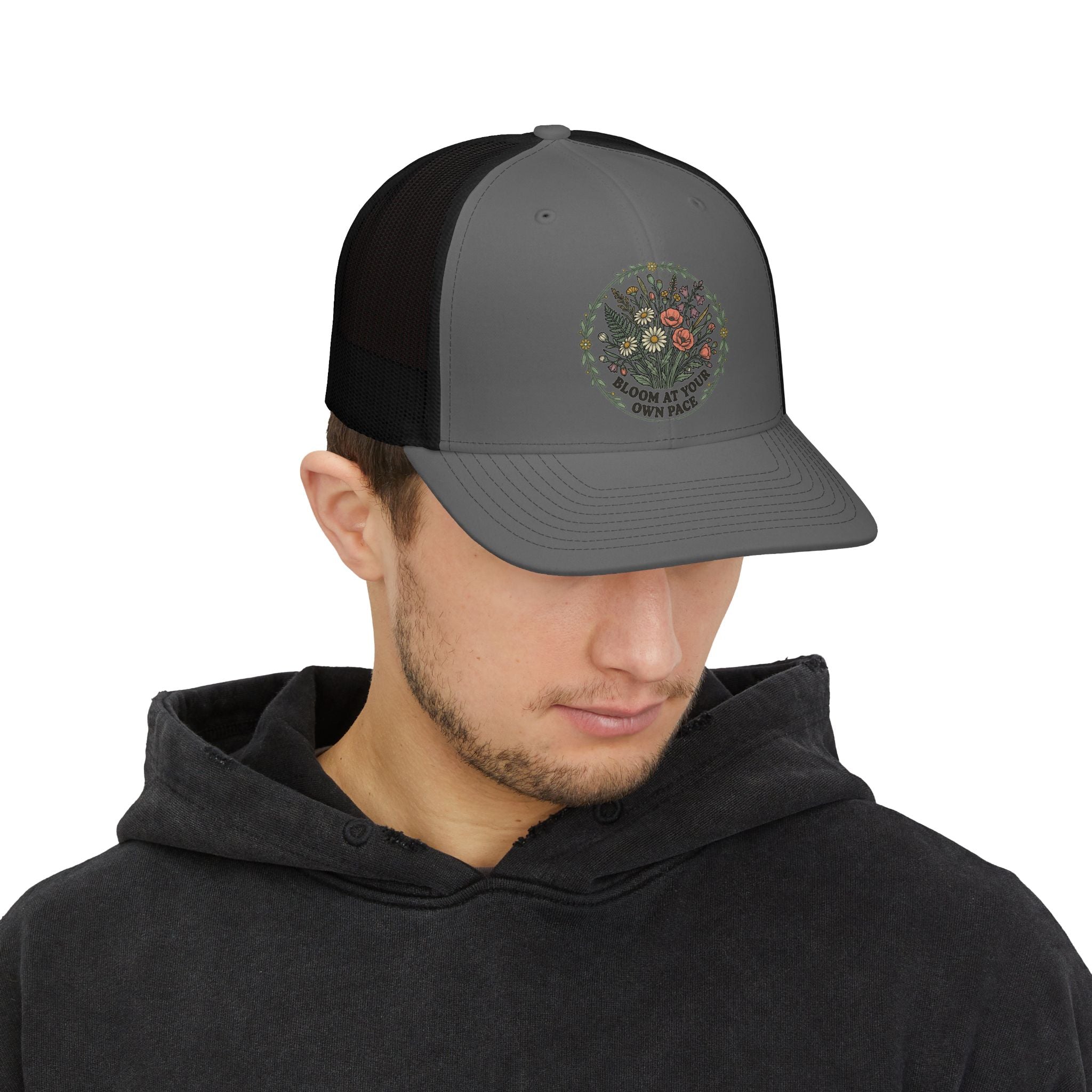 Floral Wreath Snapback Trucker Cap — "Bloom At Your Own Pace"