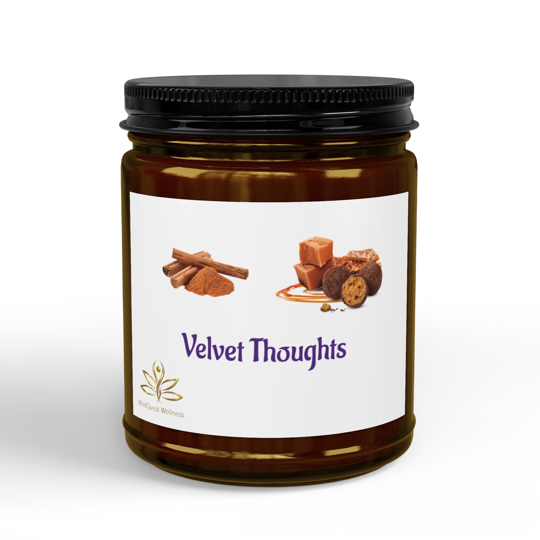 Velvet Thoughts Scented Soy Candle — Amber Jar with Black Lid (4oz & 9oz)