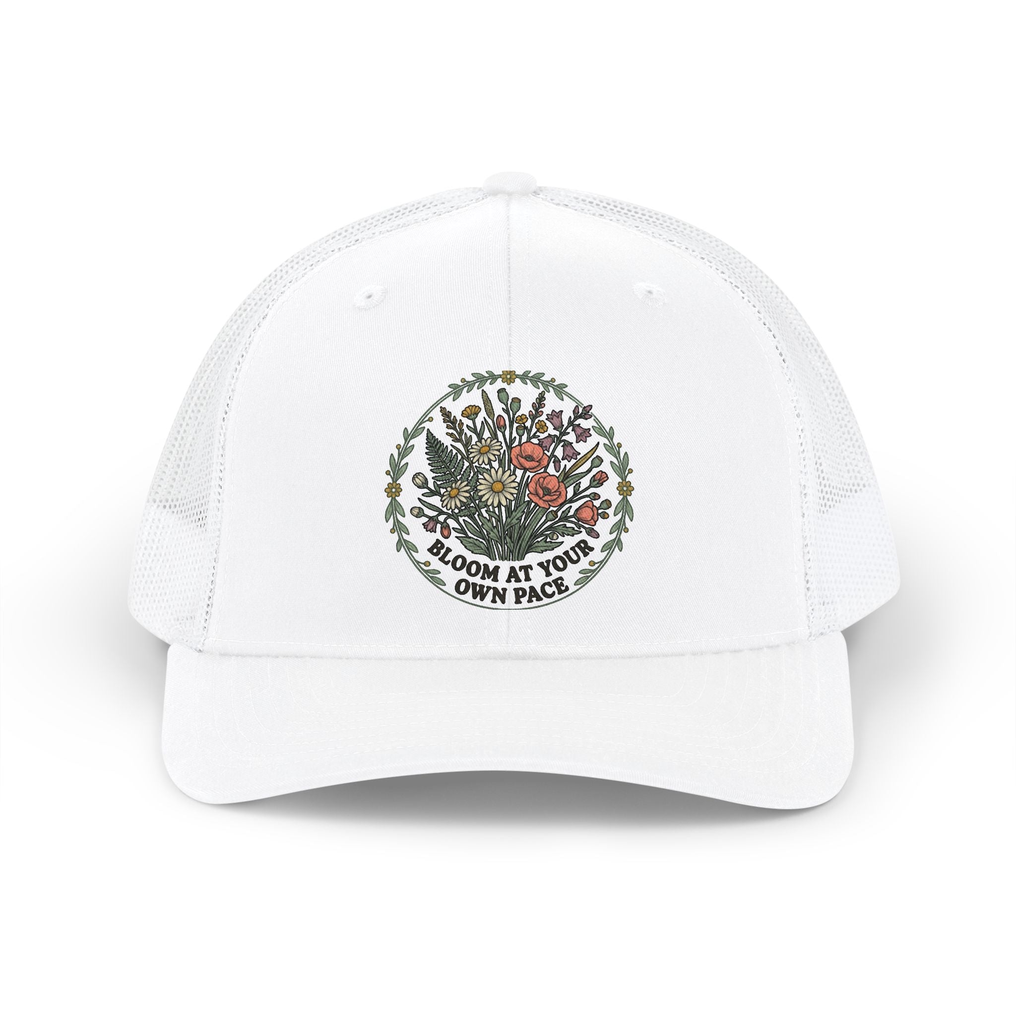 Floral Wreath Snapback Trucker Cap — "Bloom At Your Own Pace"