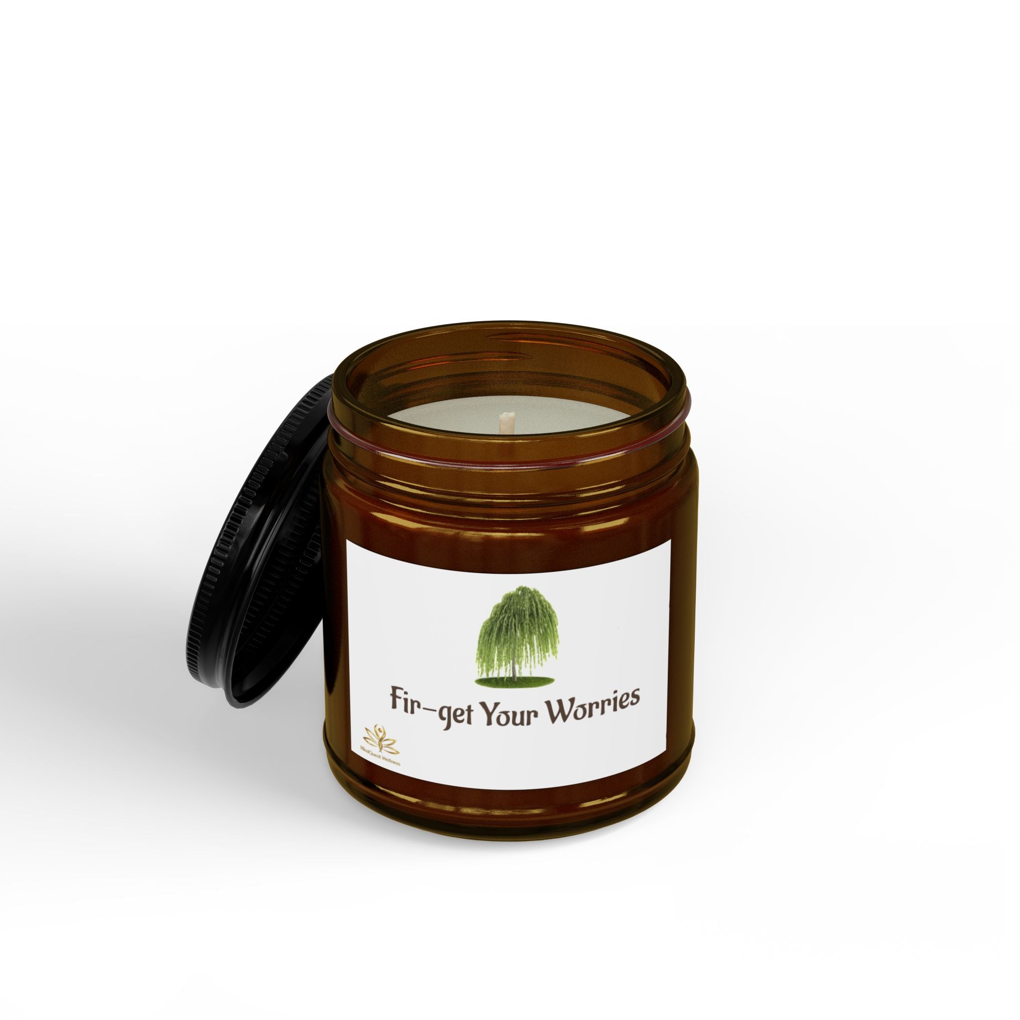 Fir-get Your Worries Scented Soy Candle — 4oz & 9oz Amber Jar with Black Lid