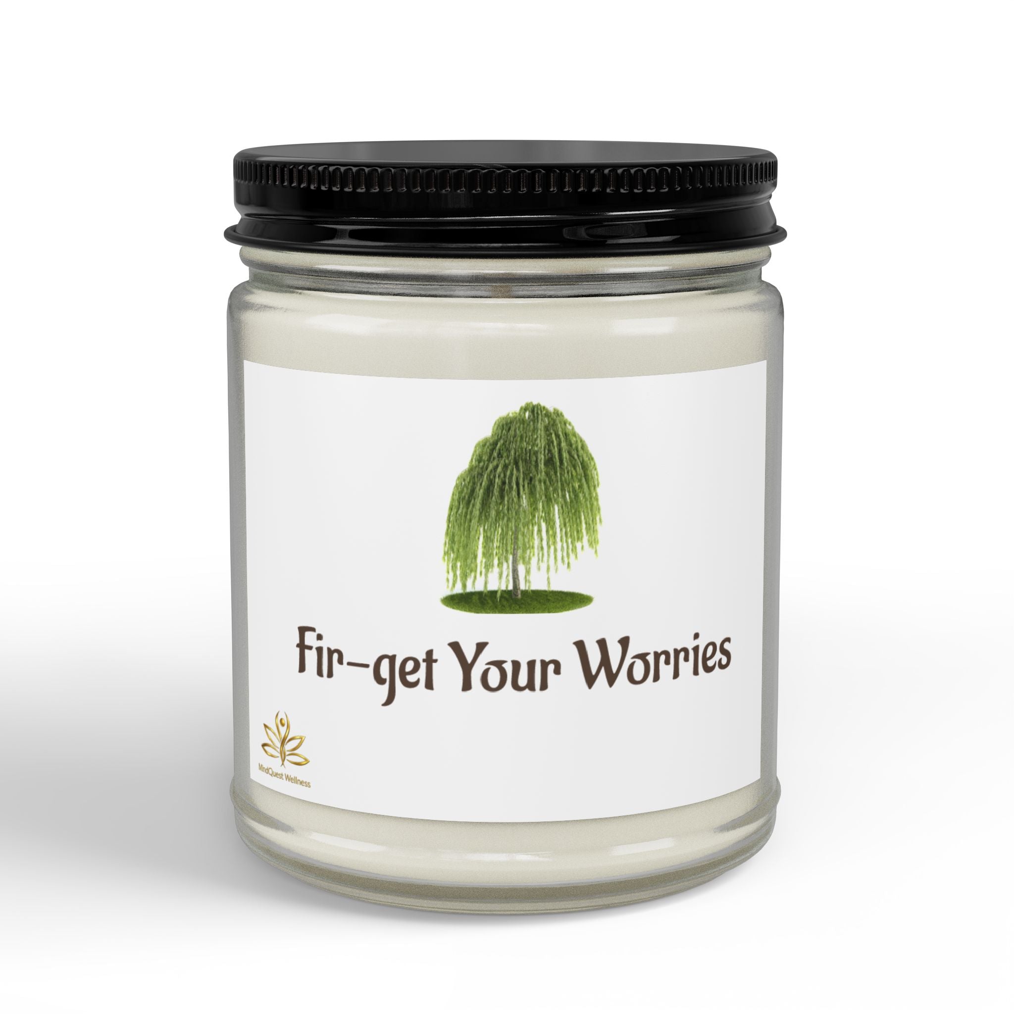 Fir-get Your Worries Scented Soy Candle — 4oz & 9oz Amber Jar with Black Lid
