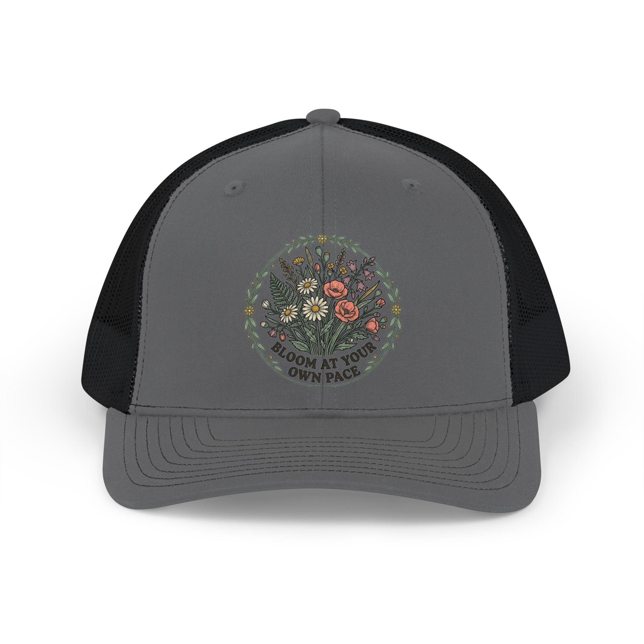 Floral Wreath Snapback Trucker Cap — "Bloom At Your Own Pace"