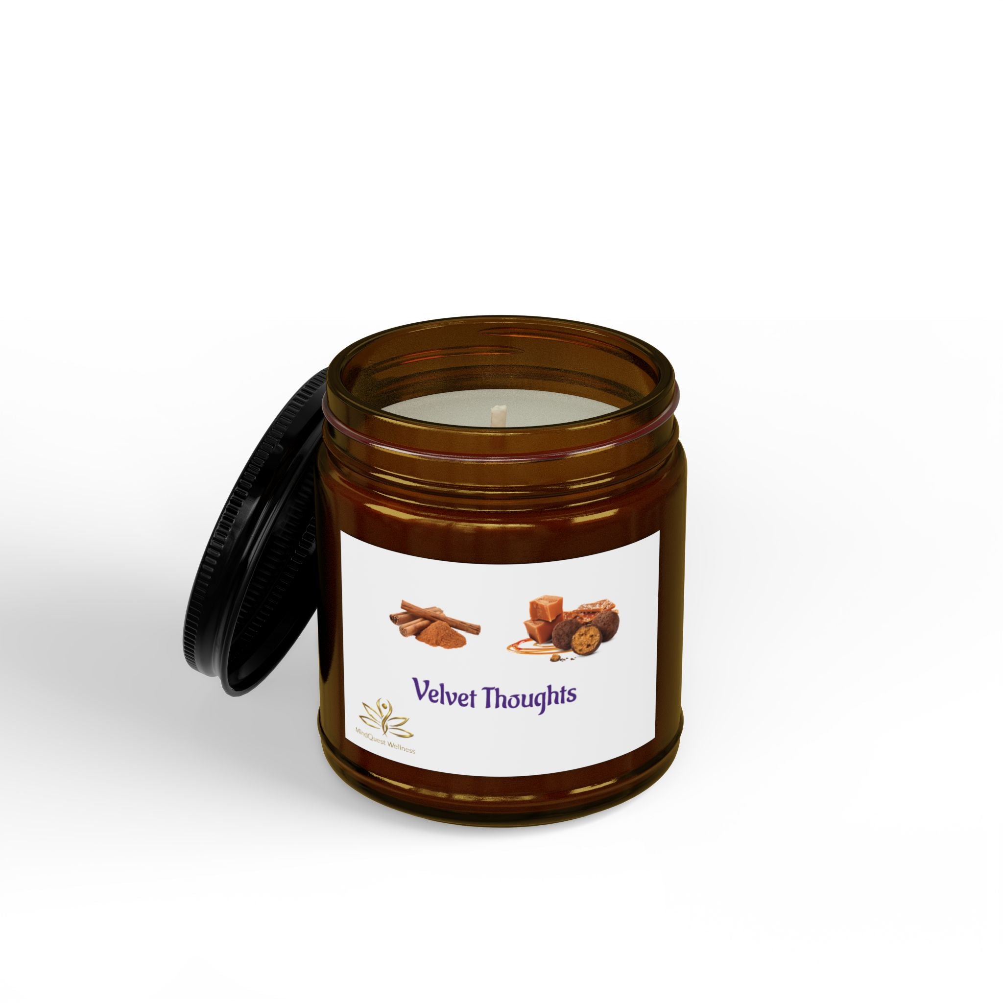 Velvet Thoughts Scented Soy Candle — Amber Jar with Black Lid (4oz & 9oz)