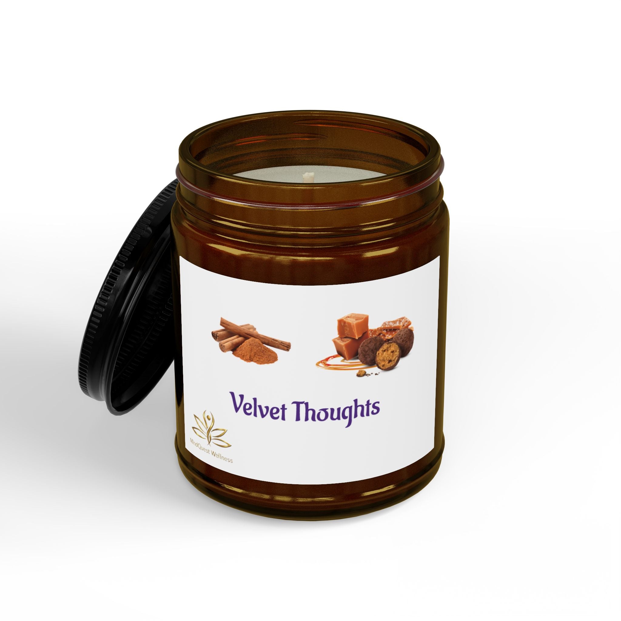 Velvet Thoughts Scented Soy Candle — Amber Jar with Black Lid (4oz & 9oz)