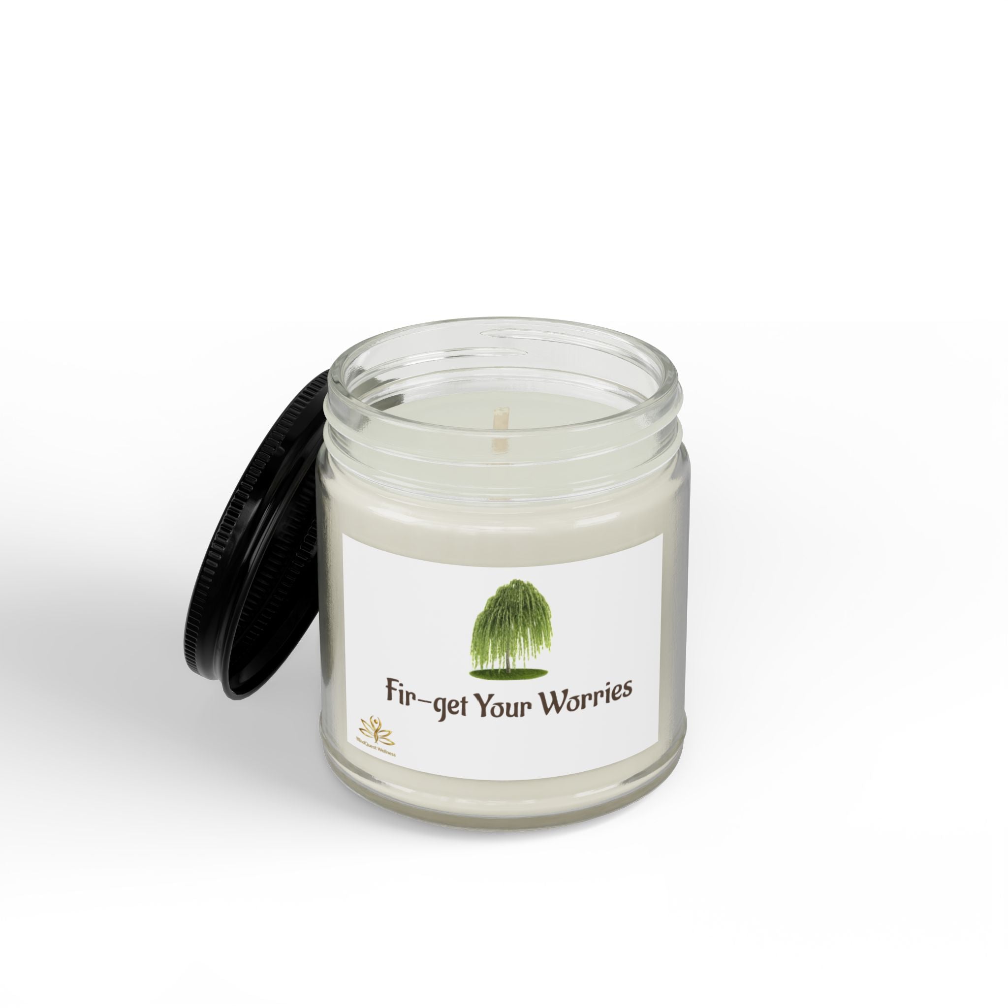Fir-get Your Worries Scented Soy Candle — 4oz & 9oz Amber Jar with Black Lid